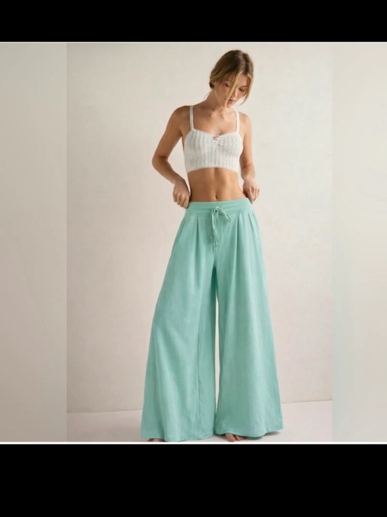 POL Pants - POL Mint Green Wide Leg Waffle Knit Drawstring Bohemian Pants size large